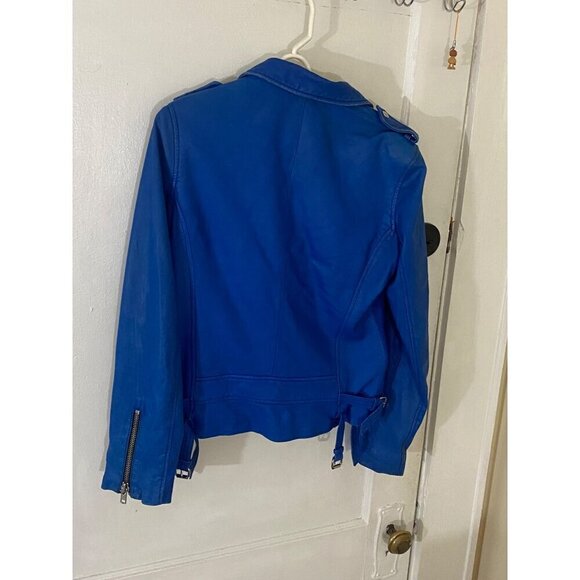 IRO Women's Luigaspe Blue Lamb Skin Designer Leather Moto Jacket - 2 - Picture 4 of 16